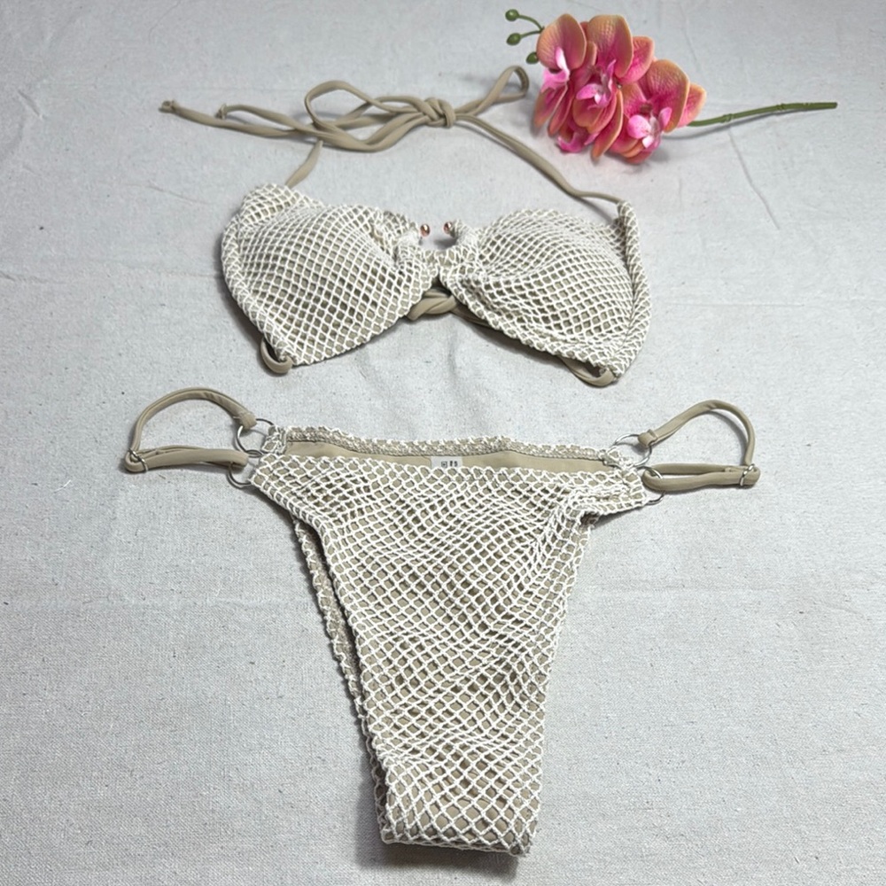 Vintage Tie Side, Brazilian Style Elegant Cream Bikini Set